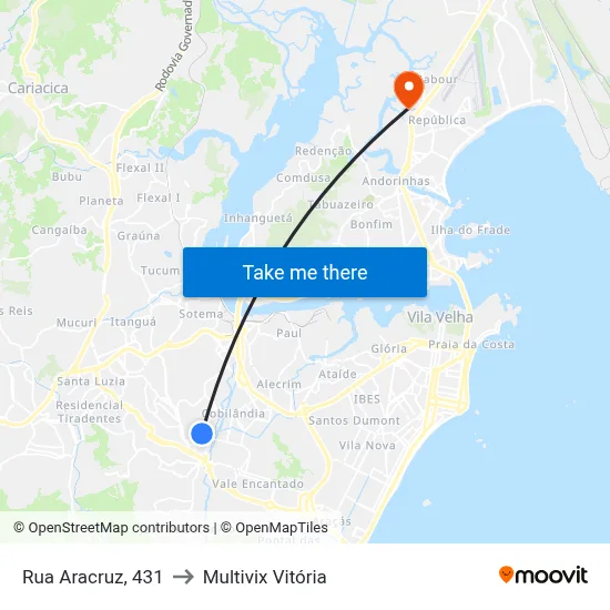 Rua Aracruz, 431 to Multivix Vitória map