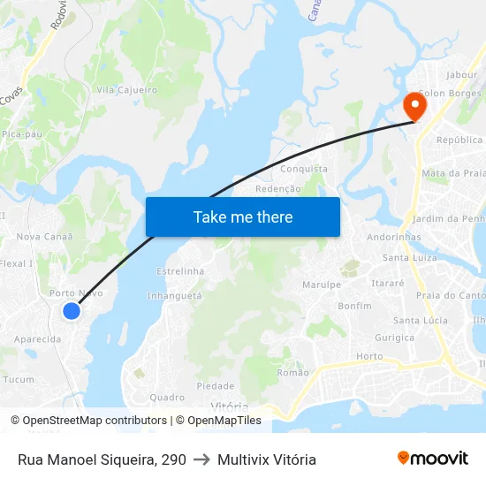 Rua Manoel Siqueira, 290 to Multivix Vitória map