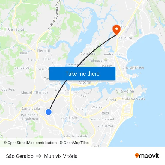 São Geraldo to Multivix Vitória map