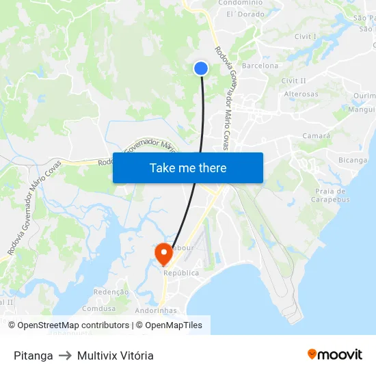 Pitanga to Multivix Vitória map