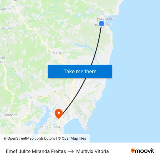 Emef Julite Miranda Freitas to Multivix Vitória map