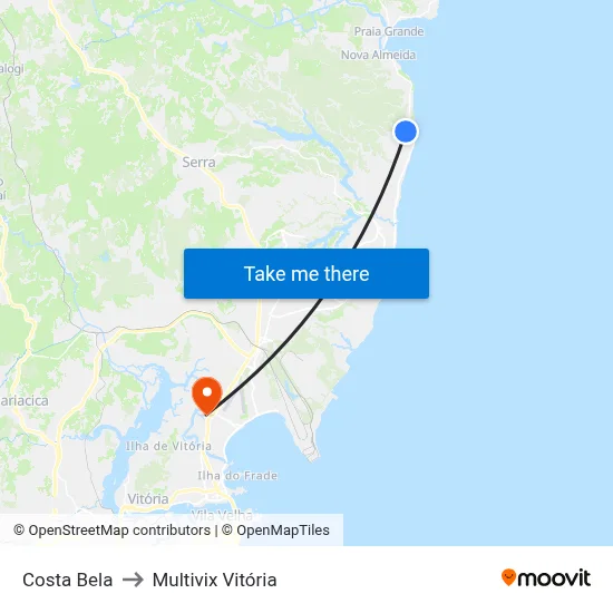 Costa Bela to Multivix Vitória map