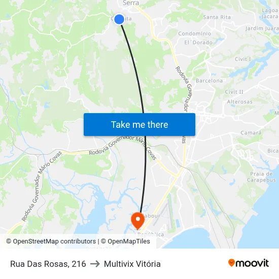 Rua Das Rosas, 216 to Multivix Vitória map