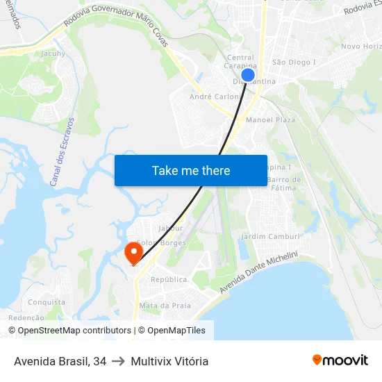 Avenida Brasil, 34 to Multivix Vitória map