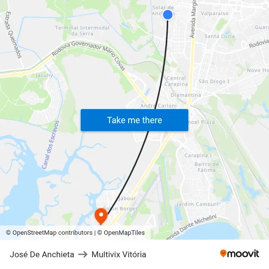 José De Anchieta to Multivix Vitória map