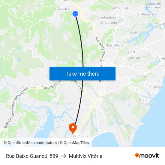 Rua Baixo Guandú, 589 to Multivix Vitória map