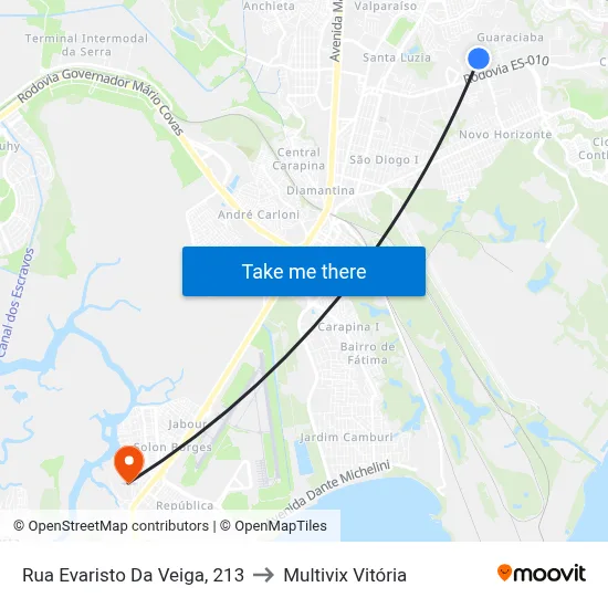 Rua Evaristo Da Veiga, 213 to Multivix Vitória map