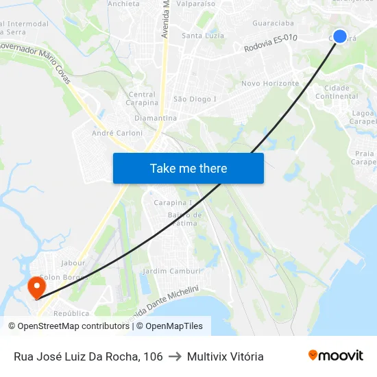 Rua José Luiz Da Rocha, 106 to Multivix Vitória map