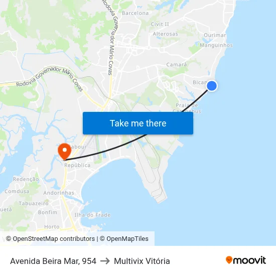 Avenida Beira Mar, 954 to Multivix Vitória map