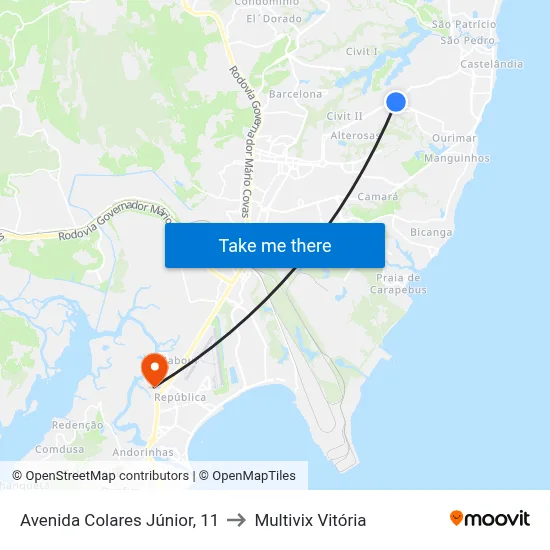 Avenida Colares Júnior, 11 to Multivix Vitória map