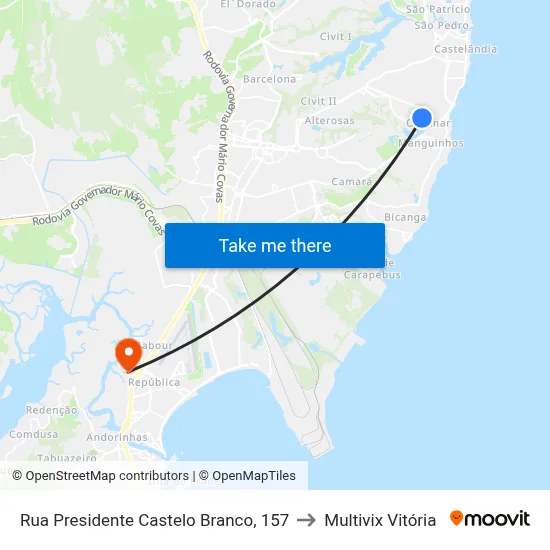 Rua Presidente Castelo Branco, 157 to Multivix Vitória map
