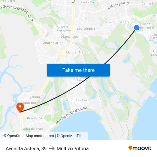 Avenida Asteca, 89 to Multivix Vitória map
