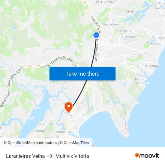 Laranjeiras Velha to Multivix Vitória map