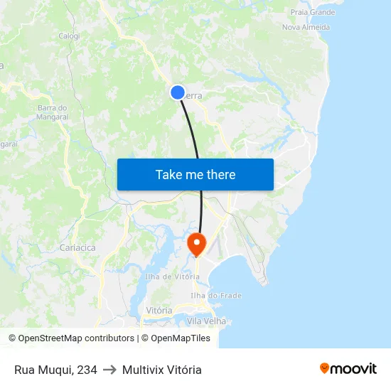 Rua Muqui, 234 to Multivix Vitória map