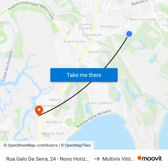 Rua Galo Da Serra, 24 - Novo Horizonte to Multivix Vitória map