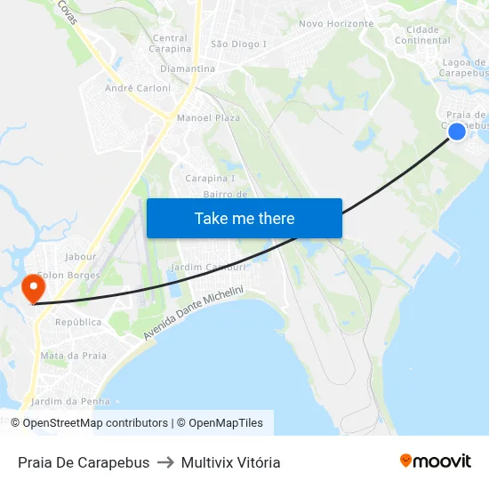 Praia De Carapebus to Multivix Vitória map
