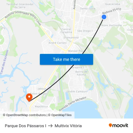Parque Dos Pássaros I to Multivix Vitória map