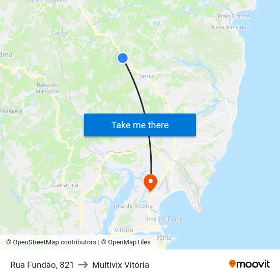 Rua Fundão, 821 to Multivix Vitória map