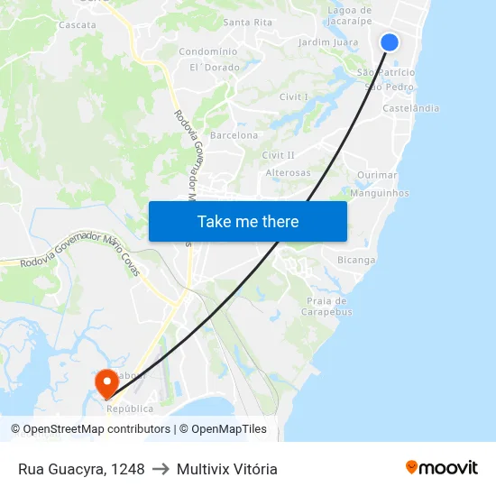 Rua Guacyra, 1248 to Multivix Vitória map