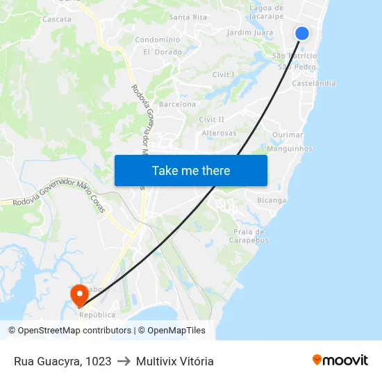 Rua Guacyra, 1023 to Multivix Vitória map