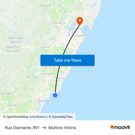 Rua Diamante, 891 to Multivix Vitória map