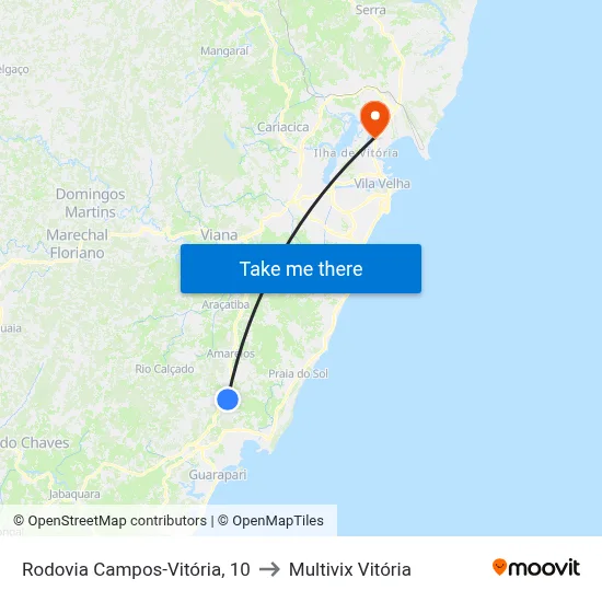 Rodovia Campos-Vitória, 10 to Multivix Vitória map