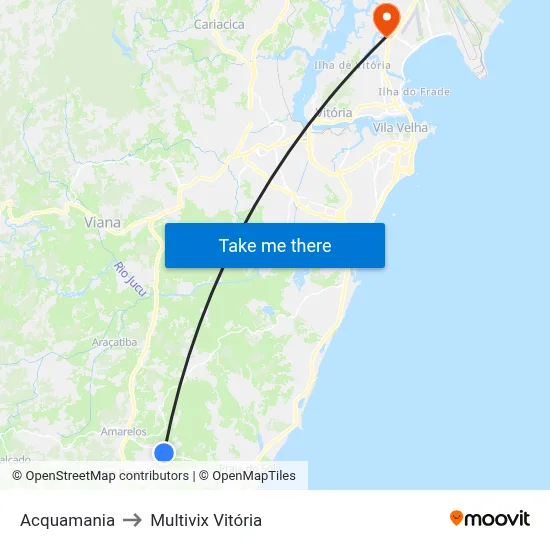 Acquamania to Multivix Vitória map
