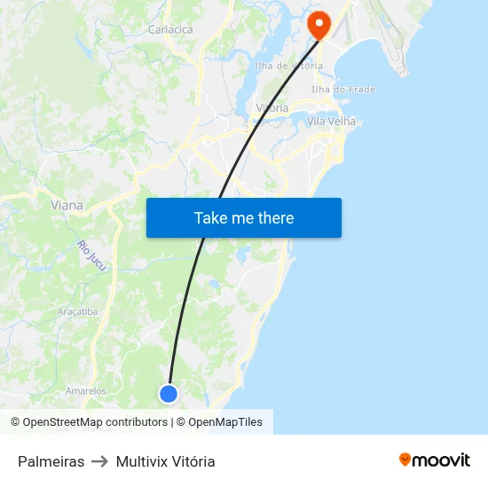 Palmeiras to Multivix Vitória map