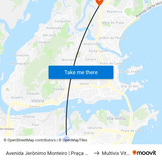 Avenida Jerônimo Monteiro | Praça Do Aribiri to Multivix Vitória map