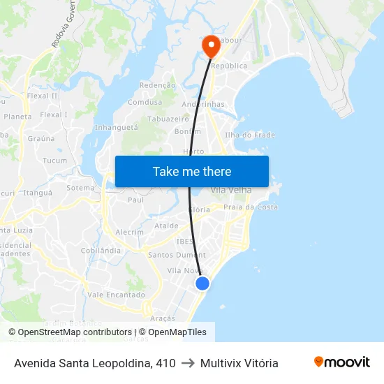 Avenida Santa Leopoldina, 410 to Multivix Vitória map