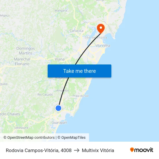 Rodovia Campos-Vitória, 4008 to Multivix Vitória map