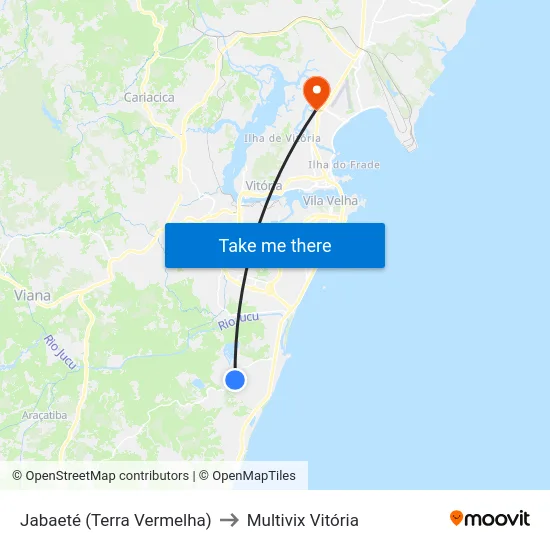 Jabaeté (Terra Vermelha) to Multivix Vitória map