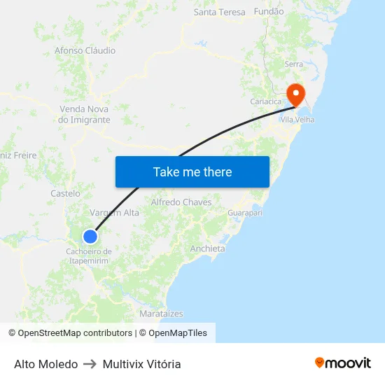 Alto Moledo to Multivix Vitória map