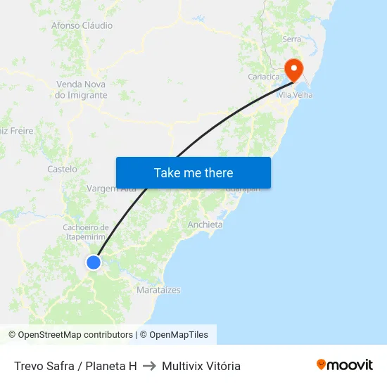 Trevo Safra / Planeta H to Multivix Vitória map