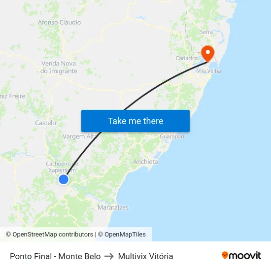 Ponto Final - Monte Belo to Multivix Vitória map