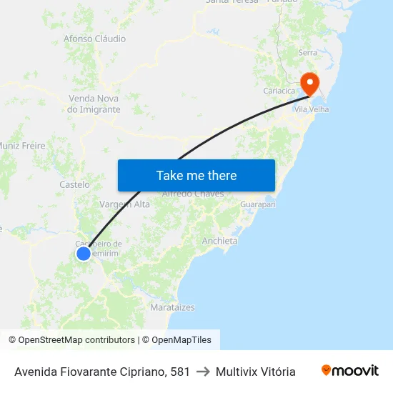 Avenida Fiovarante Cipriano, 581 to Multivix Vitória map