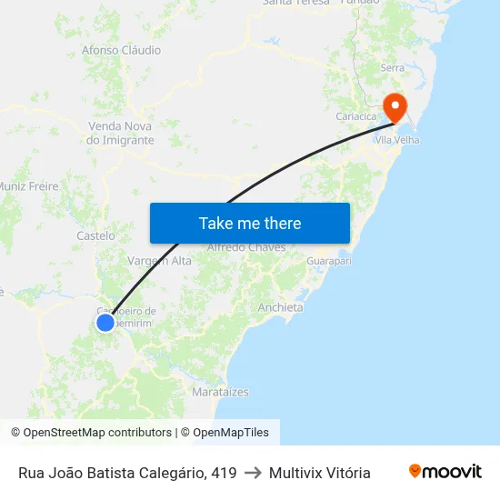 Rua João Batista Calegário, 419 to Multivix Vitória map