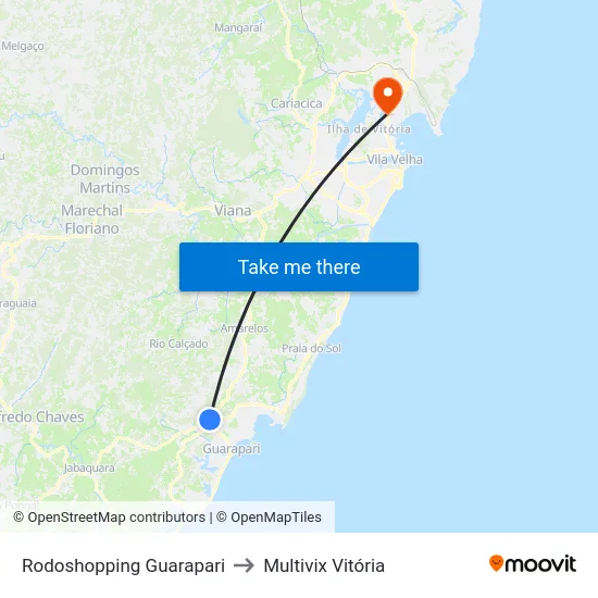 Rodoshopping Guarapari to Multivix Vitória map