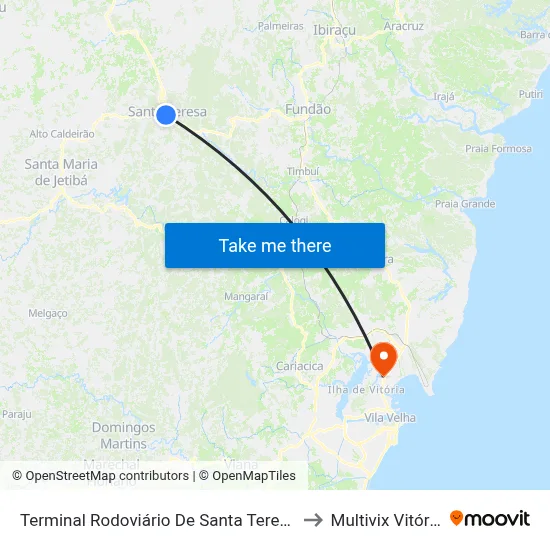 Terminal Rodoviário De Santa Teresa to Multivix Vitória map