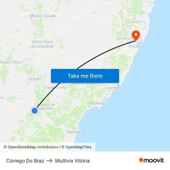 Córrego Do Braz to Multivix Vitória map