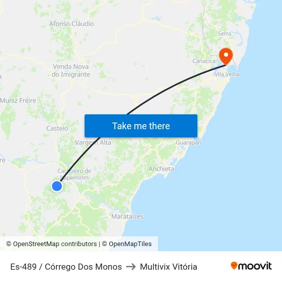 Es-489 / Córrego Dos Monos to Multivix Vitória map