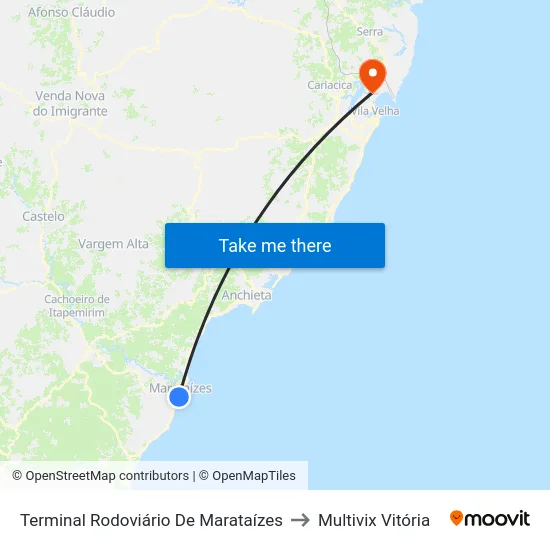 Terminal Rodoviário De Marataízes to Multivix Vitória map