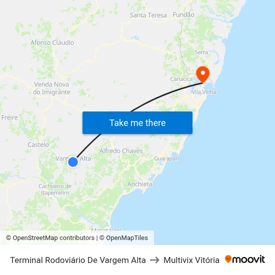 Terminal Rodoviário De Vargem Alta to Multivix Vitória map