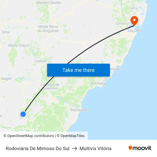Rodoviária De Mimoso Do Sul to Multivix Vitória map