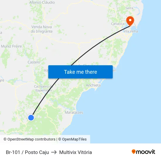 Br-101 / Posto Caju to Multivix Vitória map