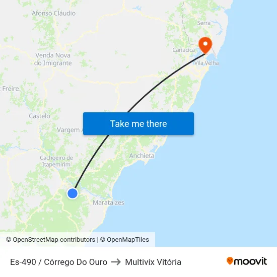 Es-490 / Córrego Do Ouro to Multivix Vitória map