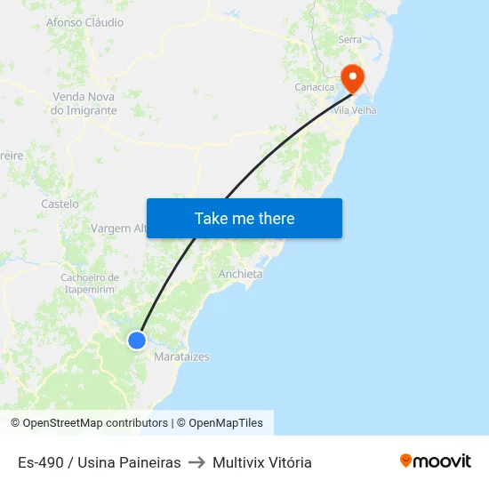 Es-490 / Usina Paineiras to Multivix Vitória map