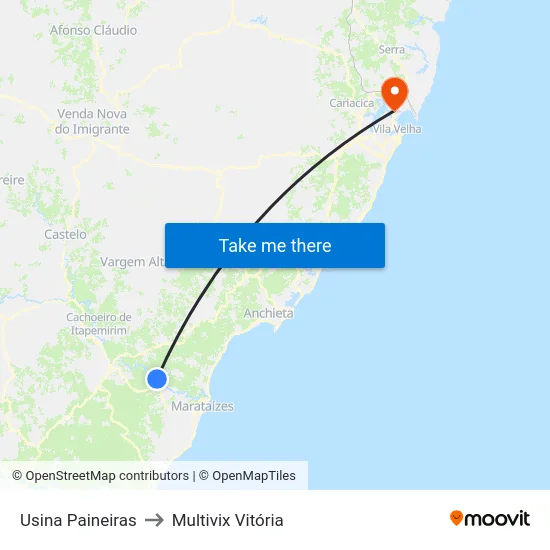 Usina Paineiras to Multivix Vitória map
