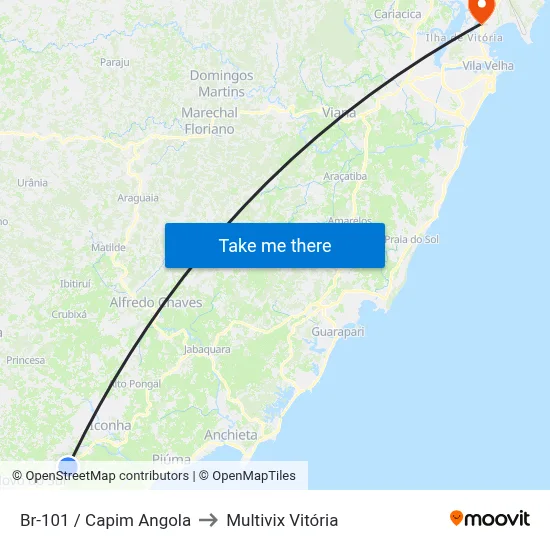 Br-101 / Capim Angola to Multivix Vitória map