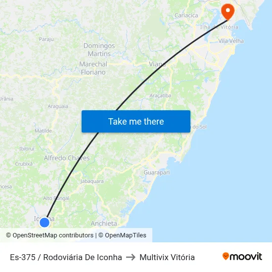 Es-375 / Rodoviária De Iconha to Multivix Vitória map